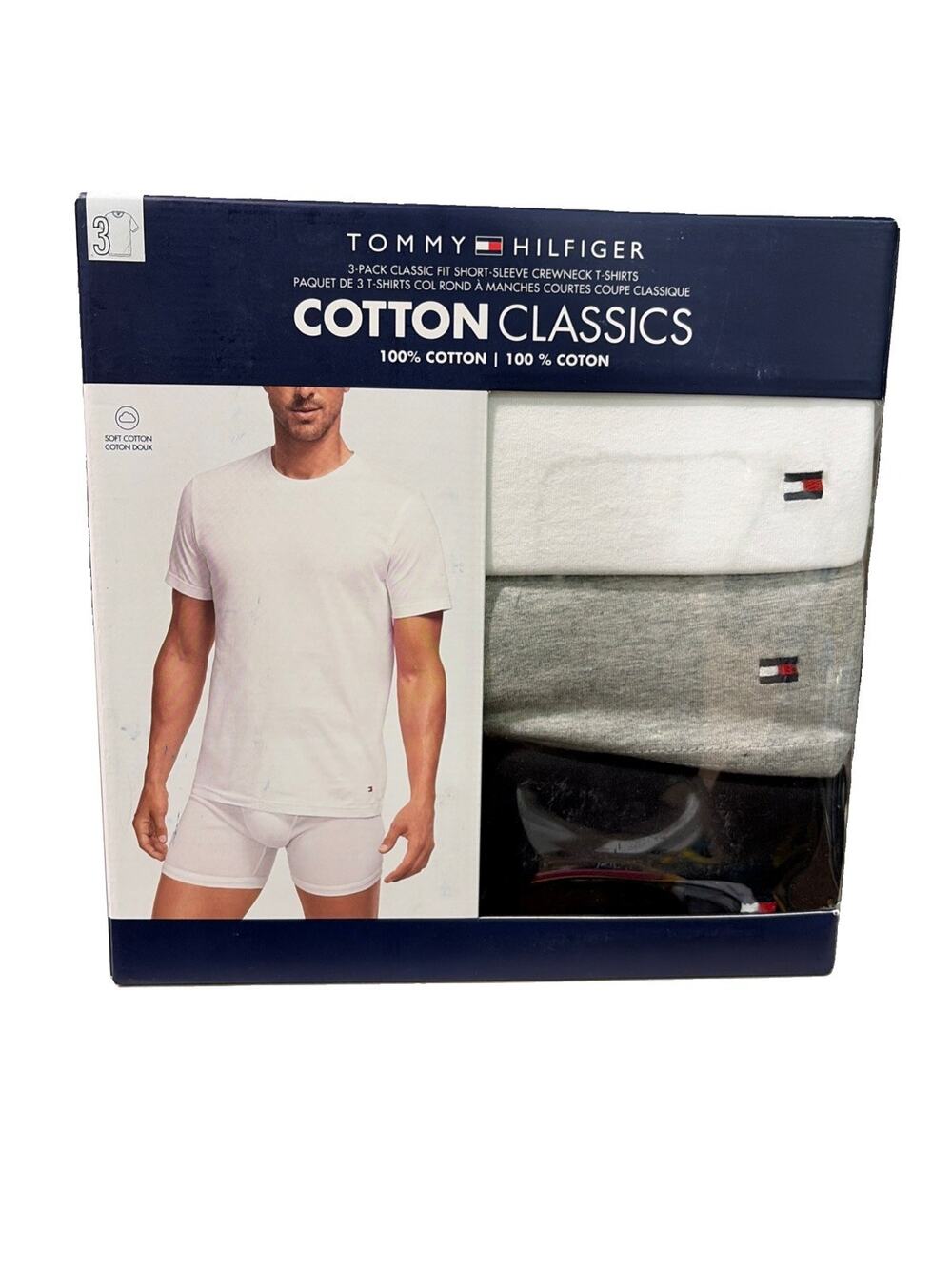 SMALL Tommy Hilfiger Men's Undershirts COTTON Classic 3 Pack White Gray Black